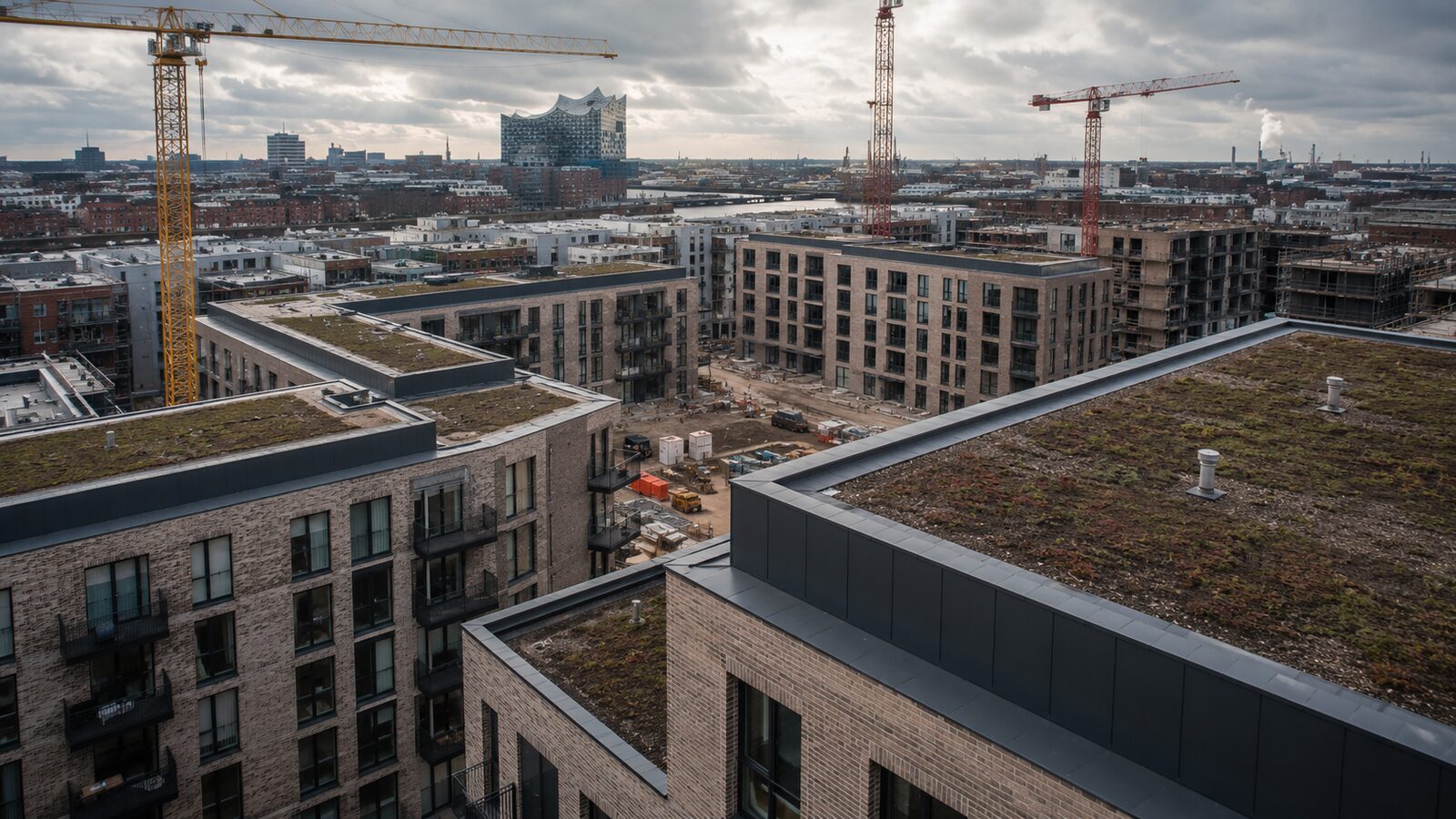 Attikaabdeckung aus Metall auf einem Neubau mit Gründach in Hamburg